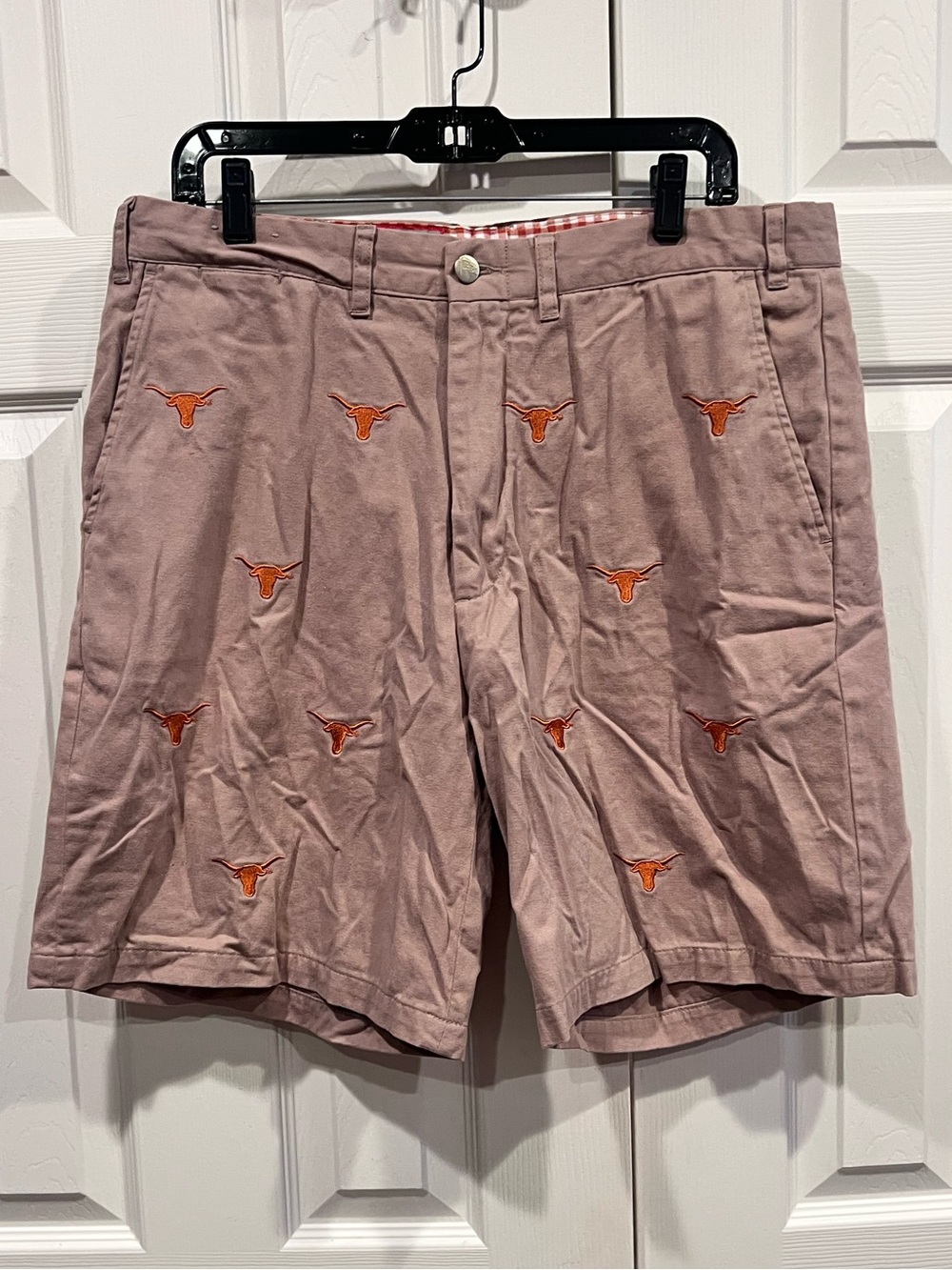 Men's Khaki Embroidered Shorts - Orange Longhorn Motif